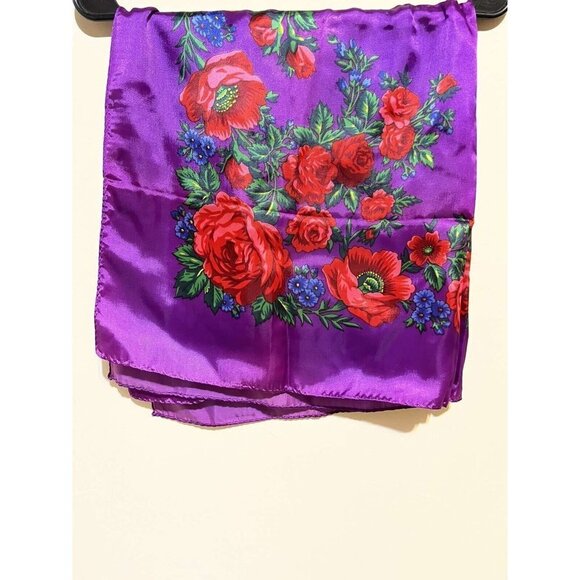 EXCLUSIVE DESIGN women's classic purple scarf Square with a flower - Picture 3 of 4